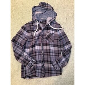 O'Neil Button Down Blue and Grey Plaid Heavy Hoodie Flannel size M